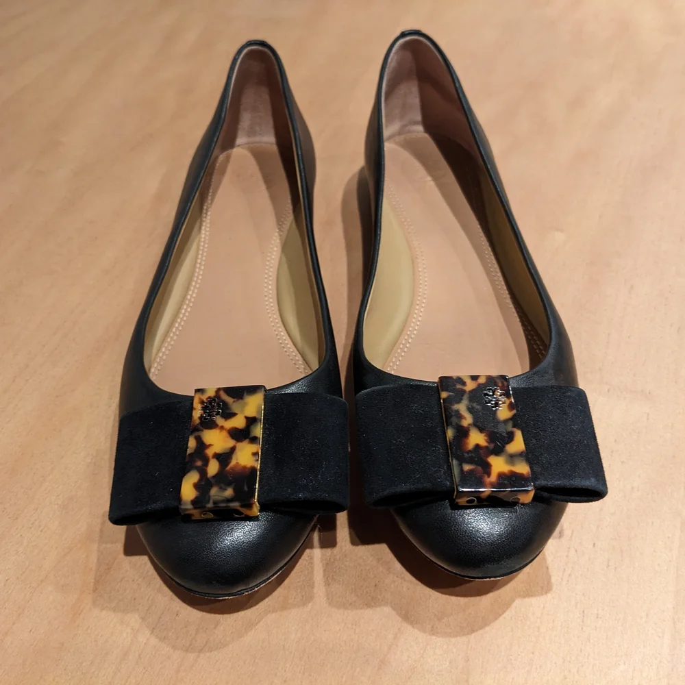 EUC Tory Burch Women's Chase Nappa Leather Bow Tie Ballet Flat - Size 9 - Picture 2 of 4